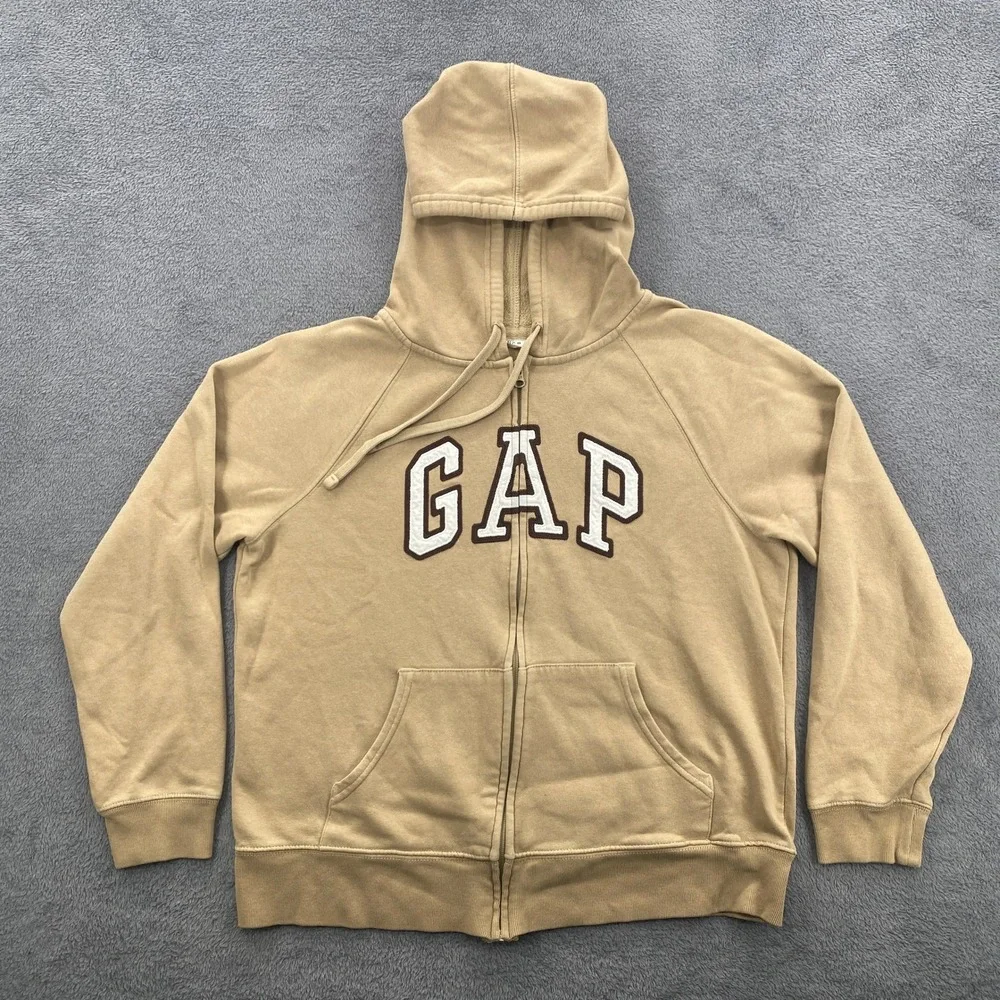 Gap Full Zip Hoodie Womens Medium Travertine Brown Heritage Logo Sweatshirt